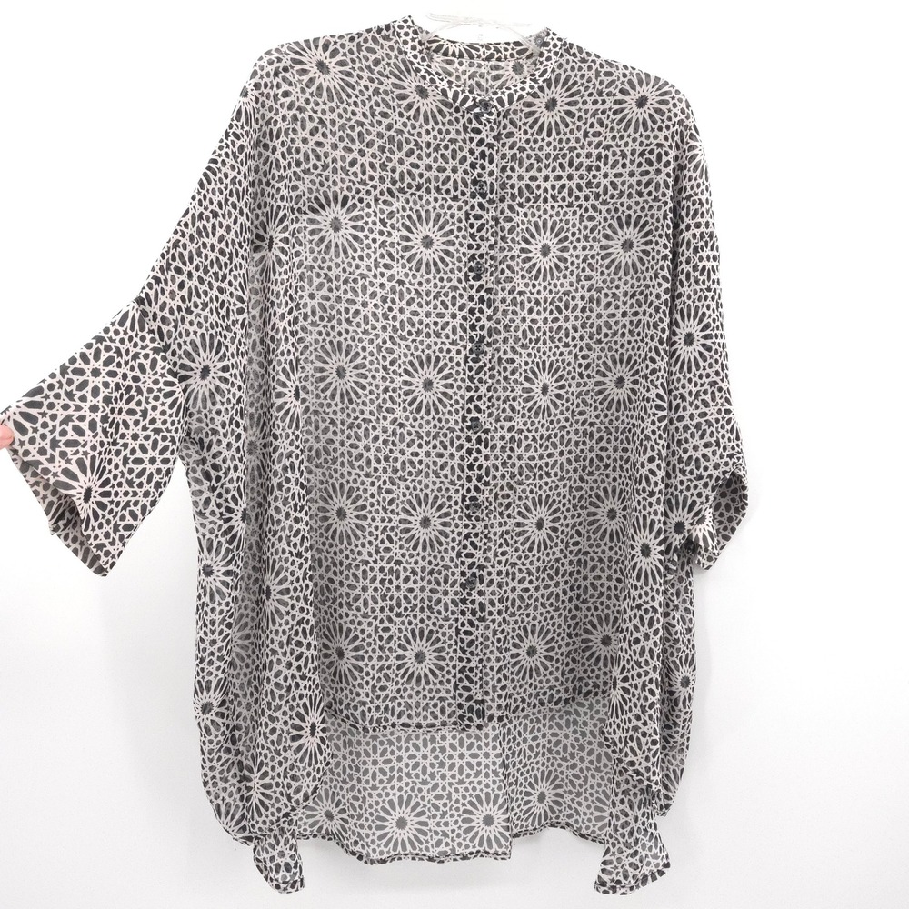 The Podolls parachute blouse Silk Button Down Tunic Women XS Black‎ White